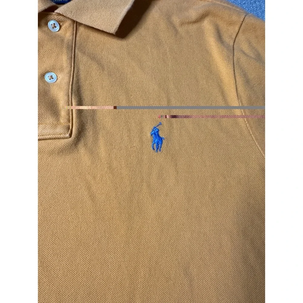 Polo Ralph Lauren Men's Med. Orange Polo Shirt Blue Emblem Short Sleeve Classic
